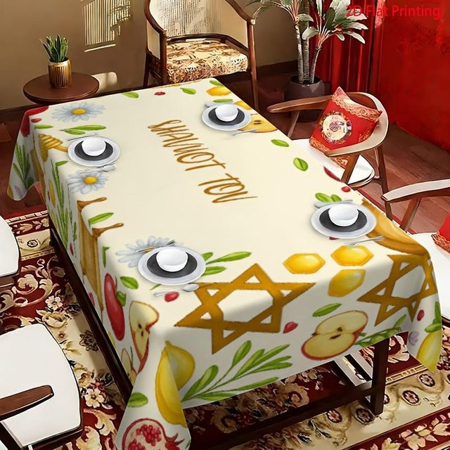 JINGYUE Pet Rechteckige Tischdecke Shavuot Tov in Weiß, B/T: 100 x 160 cm - Bild 1