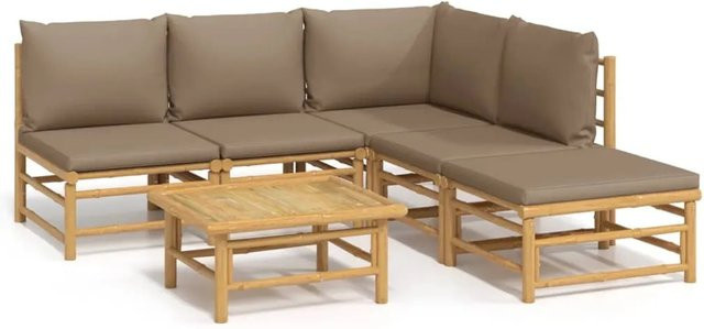 vidaXL 6-tlg Garten-Lounge-Set aus Bambus mit Kissen in Taupe und Braun - Bild 1