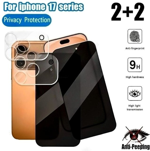 4-in-1 Anti-Spionage Vollbildschutz mit Kameraobjektivglas für Apple iPhone 17 16 15 14 Pro Max 16e 15 14 Plus 13 12 11 Pro in Transparent - Bild 1