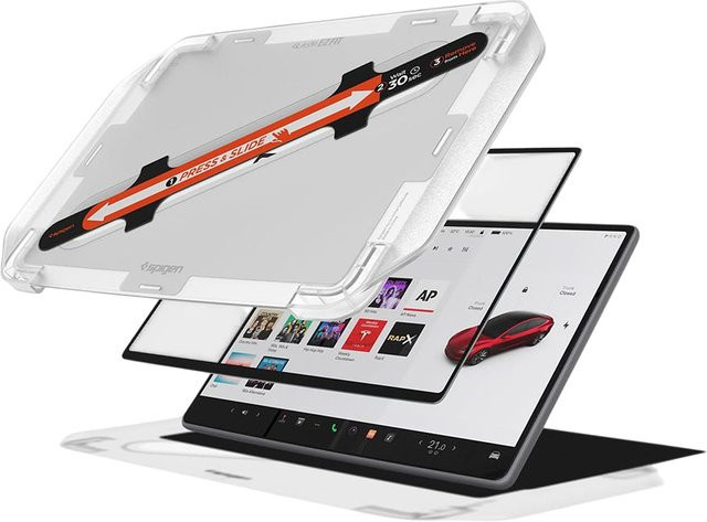 Spigen GlastR EZ FIT Schutzfolie aus gehärtetem Glas für Tesla Model Y Navigation (Modelljahre 2024, 2025, 2026), transparent - Bild 1