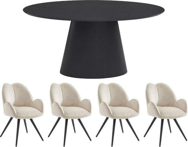 Vente-unique Essgruppe Antelada in Schwarz und Beige mit 160 cm Breite - Bild 1