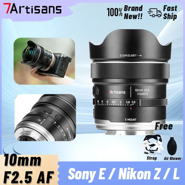 7artisans 10mm F2.5 MAX AF Vollformat Fisheye-Objektiv mit großer Blende für Sony E, Nikon Z, Panasonic Lumix und Sigma L, Schwarz - Bild 1
