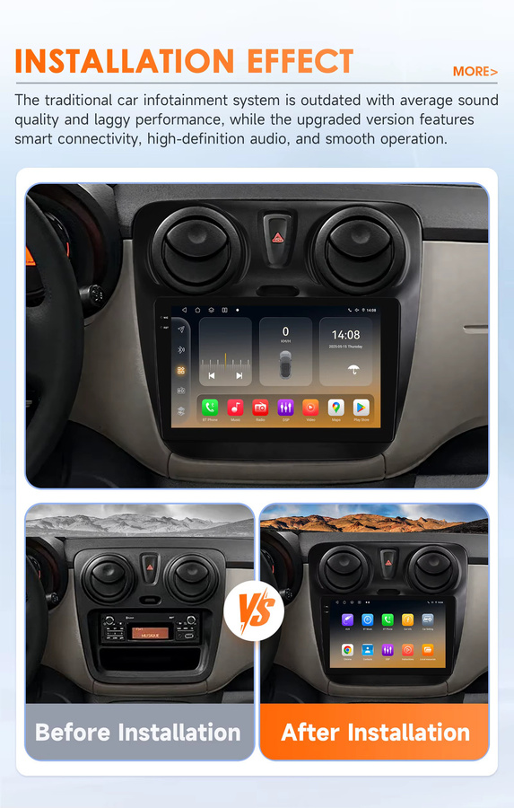 OSSURET Android-Autoradio-Player für Dacia Dokker und Renault Lodgy (2012–2021) mit Carplay, GPS und Snapdragon 6115 Prozessor, Schwarz, 2 DIN - Bild 2