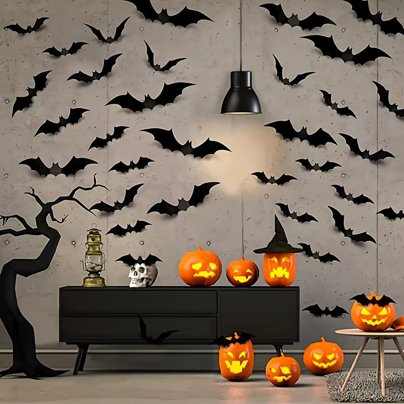 Tongyue Halloween Wandaufkleber mit schwarzen Fledermäusen als gruselige Partydekoration - Bild 6