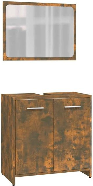 vidaXL Badmöbel-Set in Räuchereiche, modern und matt, bestehend aus Spiegelschrank und Wandunterschrank, Farbe: Braun - Bild 1