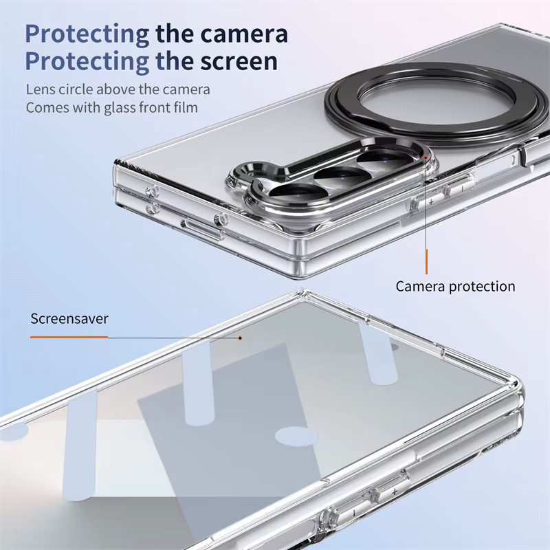 Magnetische Handyhülle für Samsung Galaxy Z Fold 7 6 5 4 mit 360 Grad rotierender Halterung und MagSafe Wireless Charging, transparent - Bild 3
