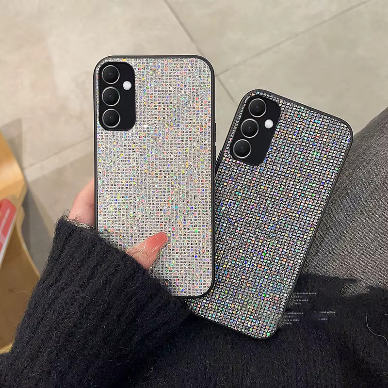 Luxuriöse Glitzer-Gitter-Lederhülle für Samsung Galaxy S25 S24 S23 S26 Plus FE Ultra A57 A16 A35 A55 Stoßfeste weiche Schutzhülle in Schwarz und Silber - Bild 2