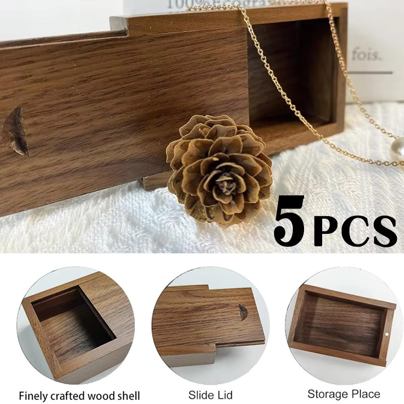 5er Set Holz-Geschenkboxen mit Schiebedeckel in Braun zur Aufbewahrung für Handwerk und Fotostudio - Bild 3