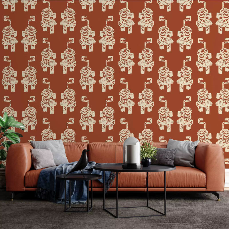 Pixel&Wall Tiger-Tapete in Orange mit aztekischem Vintage-Design, selbstklebend - Bild 3