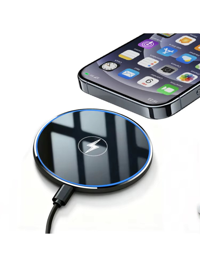 VIKEFON Kabelloses Ladegerät mit LED-Lichtpad und Dock für iPhone und Samsung sowie Xiaomi in Schwarz - Bild 5