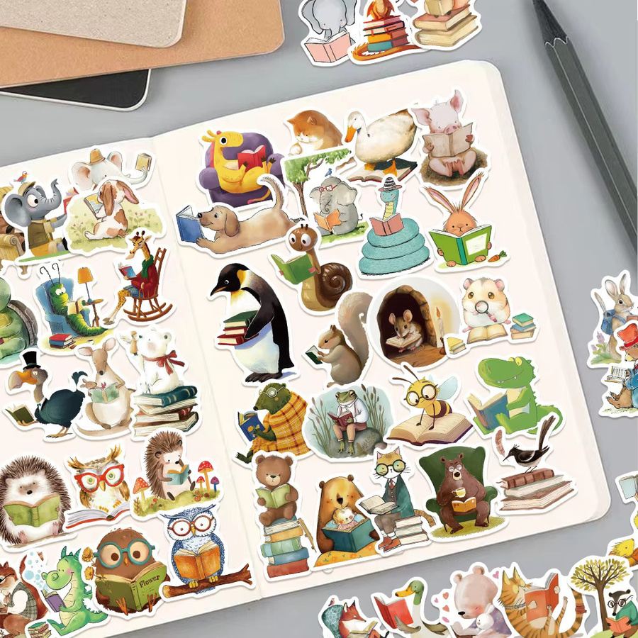 100 Stück wasserfeste Tier und Buch Liebhaber Aufkleber in Multicolour für Laptop, Handy und Gepäck - Bild 3