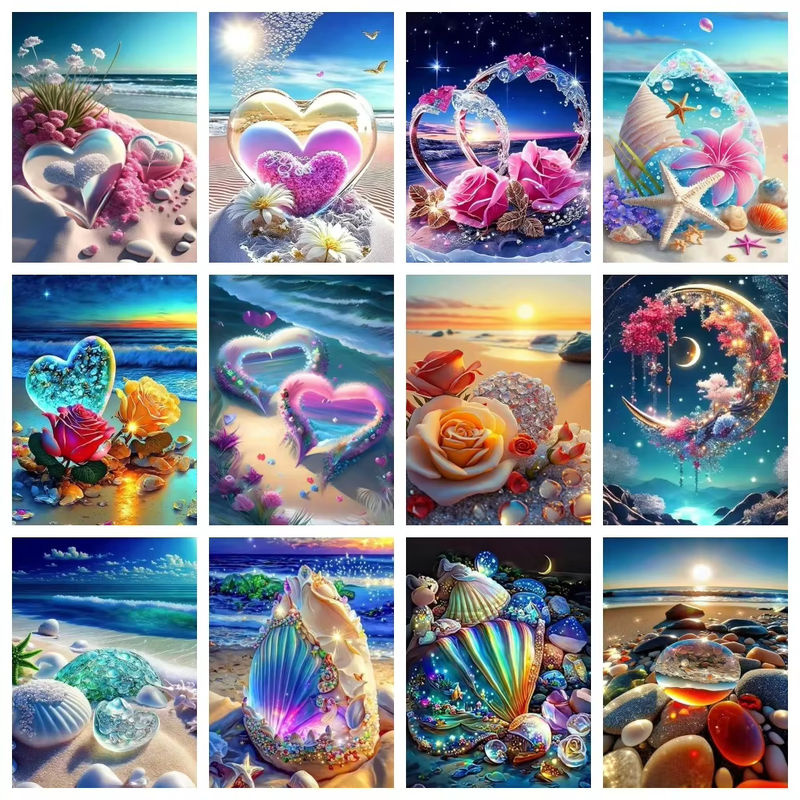 Azqsd Diamantmalerei 5D Meerlandschaft mit Muscheln und Seesternen als DIY Stickerei in Mehrfarbig, B/H: 40 x 30 cm - Bild 3