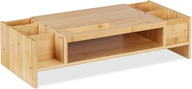 Relaxdays Monitorständer aus Bambus in Natur mit Fächern, B/T/H: 62,5 x 28 x 15,5 cm - Bild 1