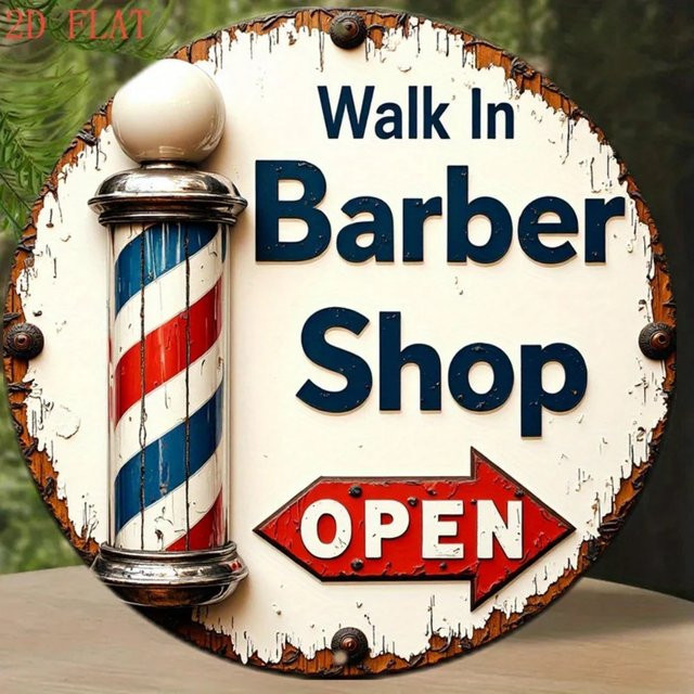 CIFBUY Vintage Barbier-Shop Metall-Wanddekoration mit Retro Walk In Schild in Rot-Blau-Multicolor - Bild 1