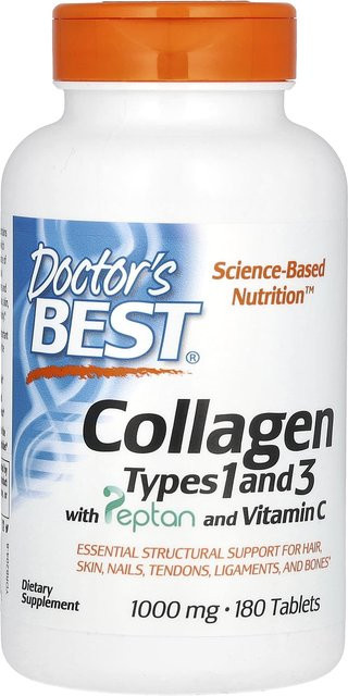 Doctor's Best Kollagen Typ 1 und 3 mit Peptan und Vitamin C, 180 Tabletten - Bild 1