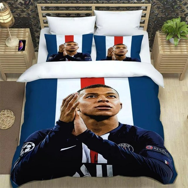 Gu Tao Bettwäsche-Set Kylian Mbappé mit 3D-Druck in Blau, bestehend aus Bettbezug und Kissenbezug, B/H: 135 x 200 cm - Bild 1