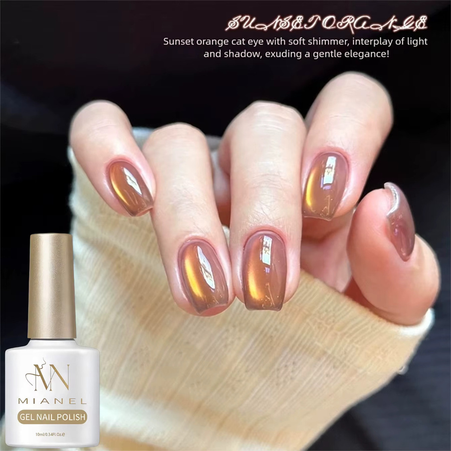 MAINEL Sunset Orange Nagellack, 10 ml, Schimmernd, Katzenauge Gel - Bild 2
