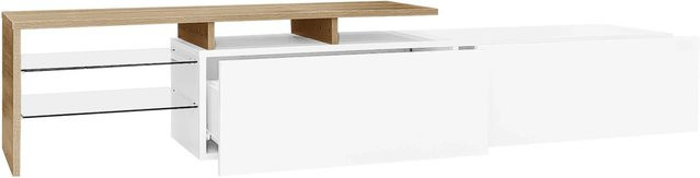 okwish TV Schrank in Weiß mit LED-Beleuchtung, Glasböden und Stauraum, B/T/H: 170 x 33 x 33,5 cm - Bild 1