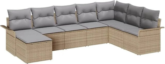 vidaXL 8-teiliges Garten-Sofa-Set aus Poly Rattan in Beige-grau mit Kissen und Fußbank in U-Form - Bild 1