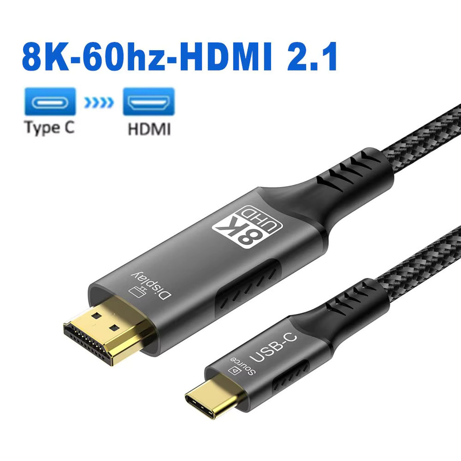 USB-C zu HDMI 2.1 Kabel für 4K und 8K @60Hz sowie 4K @120Hz, Thunderbolt 4 kompatibel, passend für MacBook Pro und Huawei - Bild 2