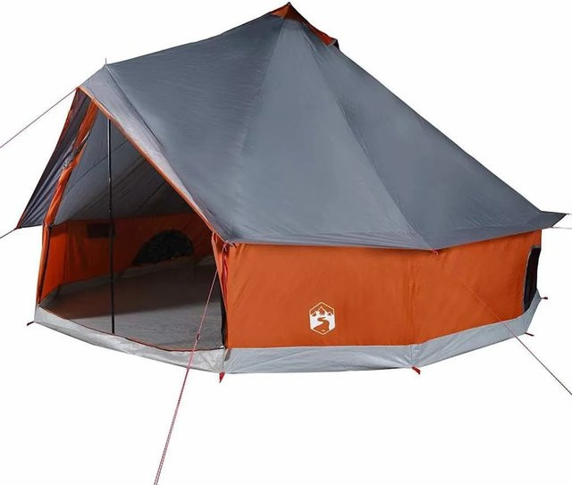 vidaXL Tipi-Familienzelt für 8 Personen in Grau und Orange, wasserdicht - Bild 1