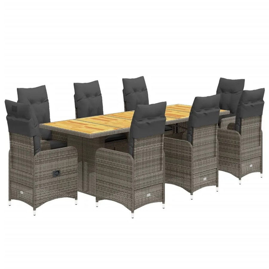 vidaXL 9-tlg Garten-Bistro-Set aus Poly Rattan und Akazienholz in Grau mit Kissen Modell 8 - Bild 2