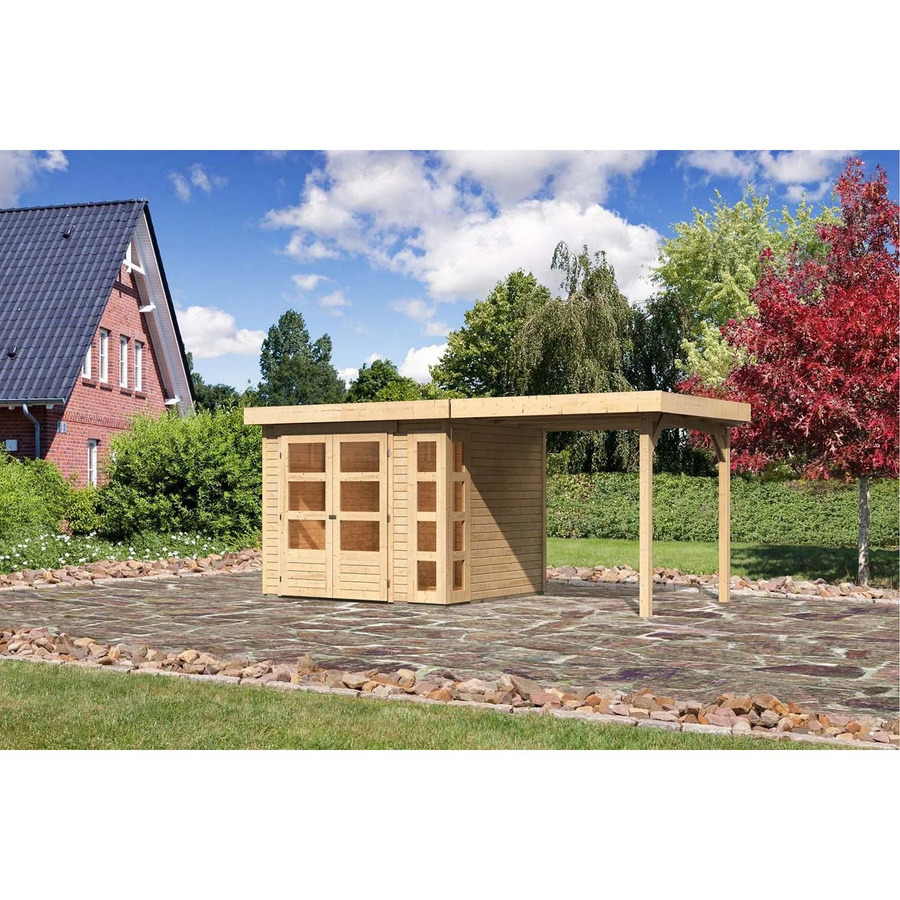 Karibu Holz-Gartenhaus Sölve mit Flachdach in Natur, unbehandelt, B/T/H: 238 x 213 x 211 cm - Bild 2
