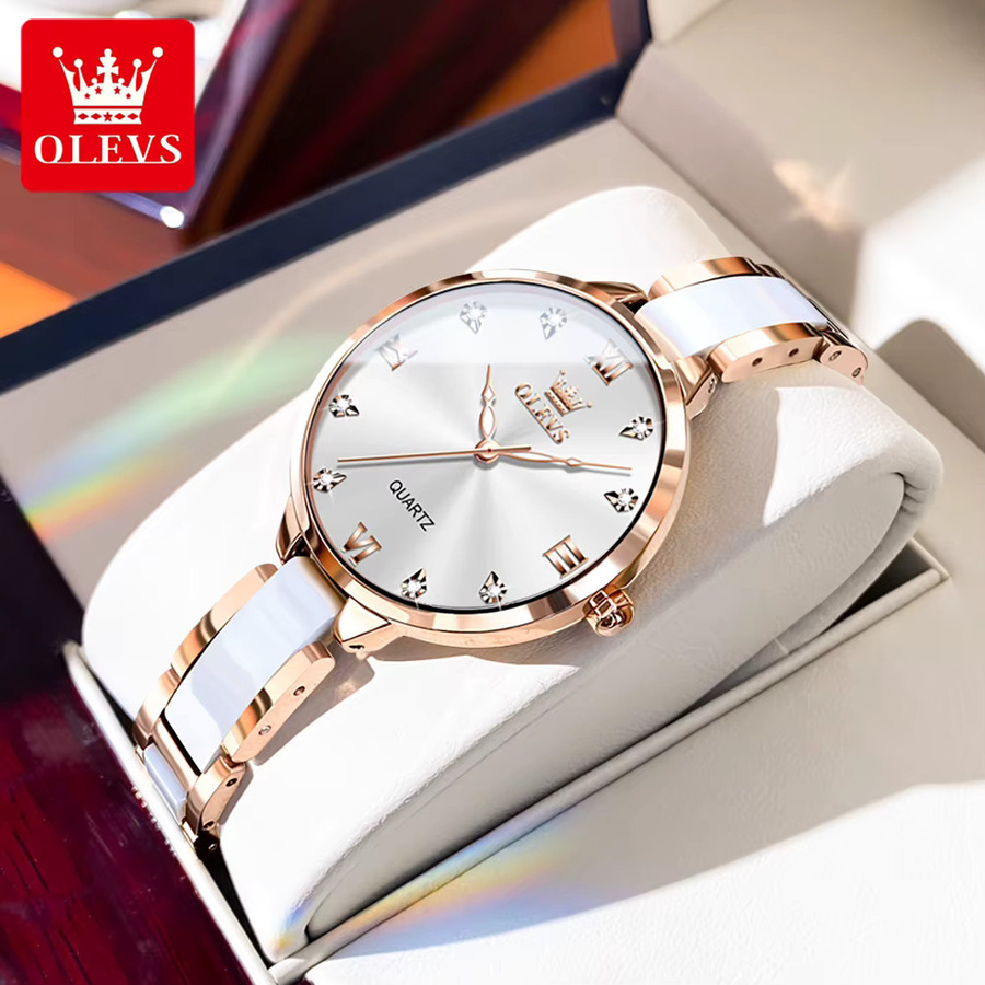 OLEVS Armbanduhr, Quarz, Keramik, Edelstahl, Weiß, Damen - Bild 2