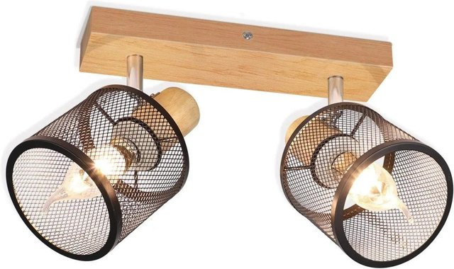 ZMH Deckenstrahler Modern Schwarz 2-flammig aus Metall und Holz mit E14 Fassung und schwenkbarer Ausrichtung - Bild 1