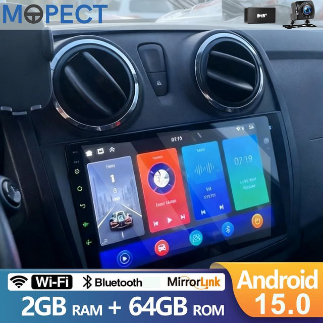 MOPECT Android 15 Autoradio für Renault Logan 2 und Sandero 2 (2012-2017), 2 DIN Multimedia-Videoplayer mit GPS-Navigation, Carplay, Schwarz - Bild 1