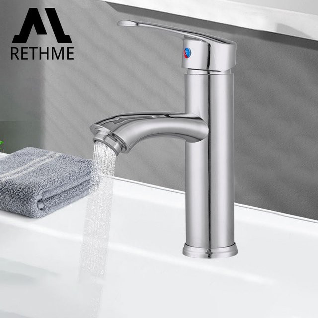 RETHME Badezimmer-Waschbecken-Wasserhahn in Silber mit Anti-Splash-Funktion und Safety-Stop, Farbe: Silber - Bild 1