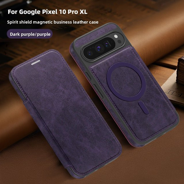 Premium Leder-Flipcase für Google Pixel 10, 9 Pro XL und 9A mit Magnetverschluss und Stoßschutz in Schwarz oder Lila - Bild 1