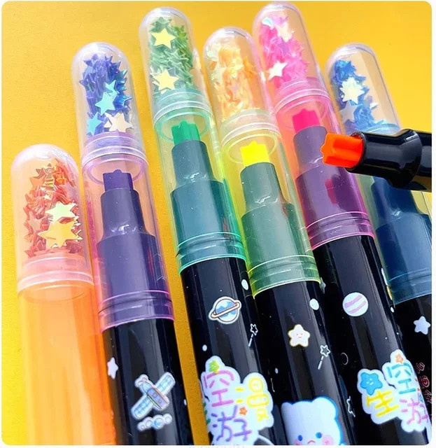 Kissbuty Kawaii Stern Highlighter Set mit 6 Farben in Candy-Farben für Schule und Studium - Bild 1