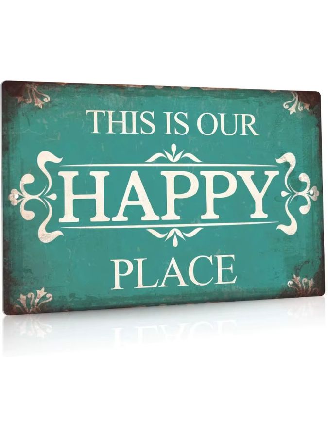 CIFBUY Aluminium-Wandschild This is Our Happy Place für Zuhause und Bar im Bauernhaus-Stil, B: 30,5 cm, H: 20,3 cm - Bild 4