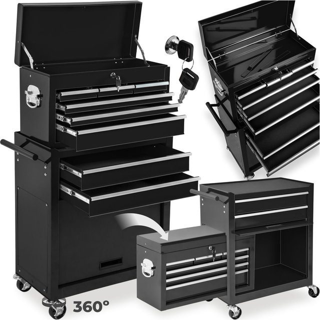 Tectake Werkzeugwagen Schwarz mit 8 kugelgelagerten Schubladen und Antirutschmatten, Belastbarkeit 150 kg, B/T/H: 69 x 33 x 110 cm - Bild 3