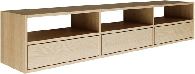 Selsey TV-Hängeboard Framme in Eiche Holzoptik, 3-türig mit offenen Ablagen, Breite: 150,1 cm, Tiefe: 30,0 cm, Höhe: 30,0 cm - Bild 1