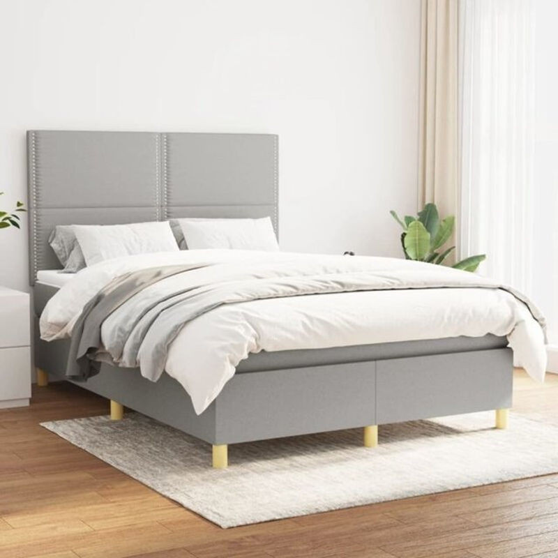 Vidaxl Boxspringbett mit Matratze in Grau aus Stoff und Holzwerkstoff B/T/H: 140 x 190 cm - Bild 1