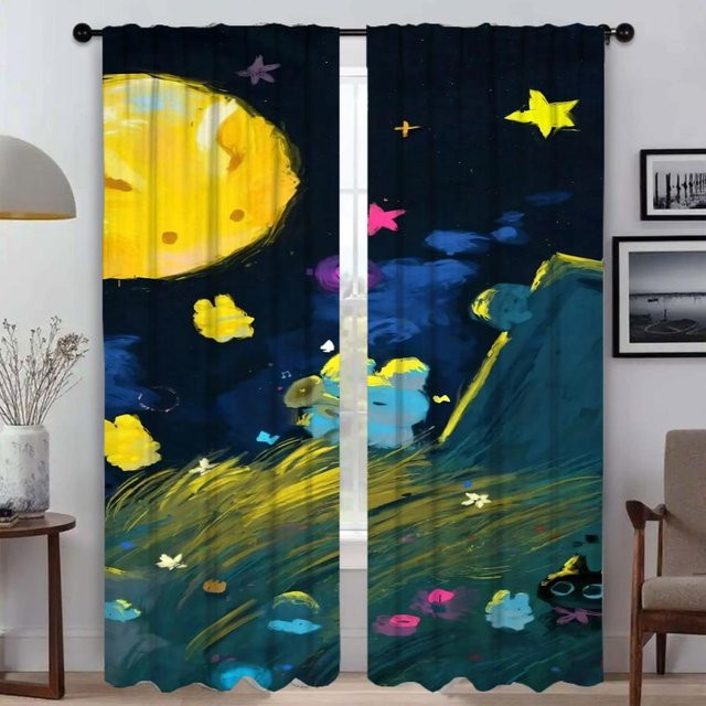 2er-Set Halloween Dekoration Vorhänge mit Illustration für Schlafzimmer und Raumteiler, Mehrfarbig, Breite: 50 cm, Höhe: 70 cm - Bild 1