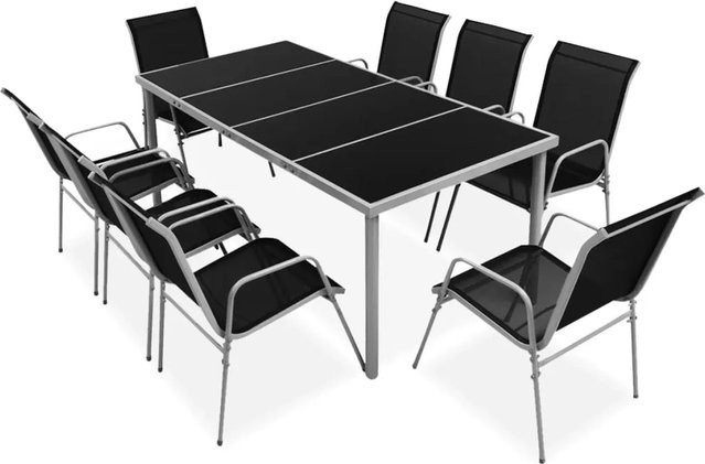 vidaXL 9-teilige Garten-Essgruppe aus Stahl und Glas in Schwarz - Bild 1