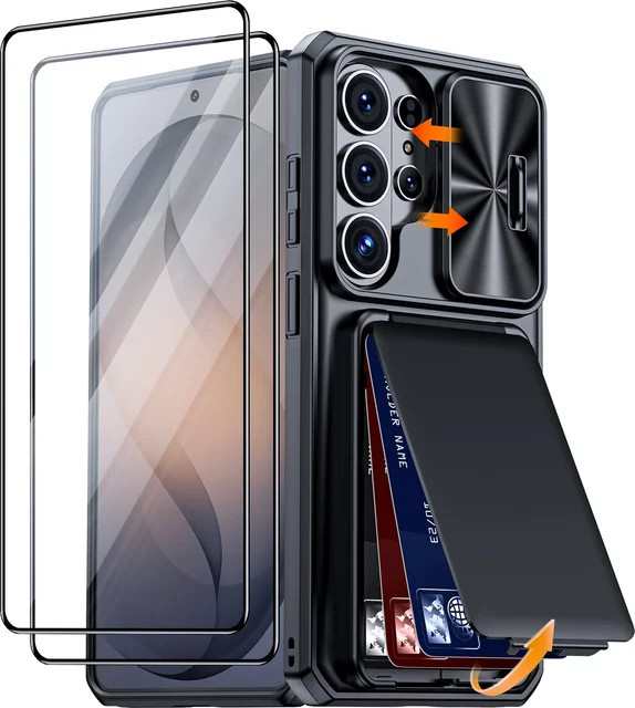 Samsung Galaxy S26 Ultra Wallet Case mit Kartenhalter, Schiebe-Kameraabdeckung und Standfunktion in Schwarz - Bild 1