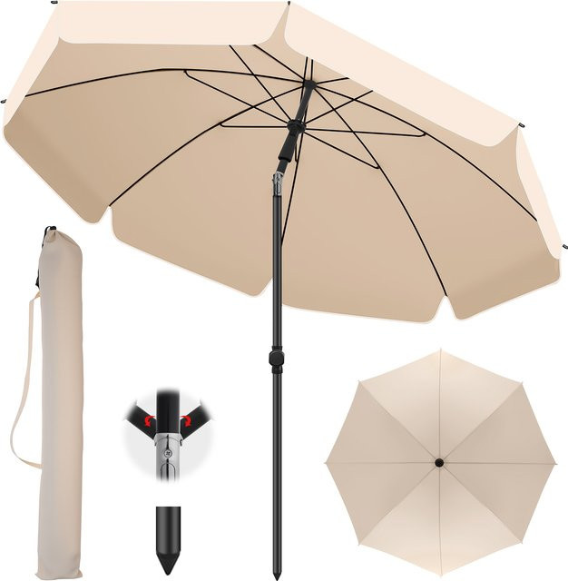 HGTUGO Sonnenschirm Beige, 2m Doppelschichtiger Outdoor-Sonnenschutz für Strand, Camping und Garten, Wasserdicht mit zentralem Mast - Bild 1