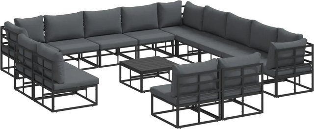 vidaXL Garten-Sofa-Set in U-Form aus Aluminium mit Textilene und Kissen, 14-teilig, Schwarz - Bild 1