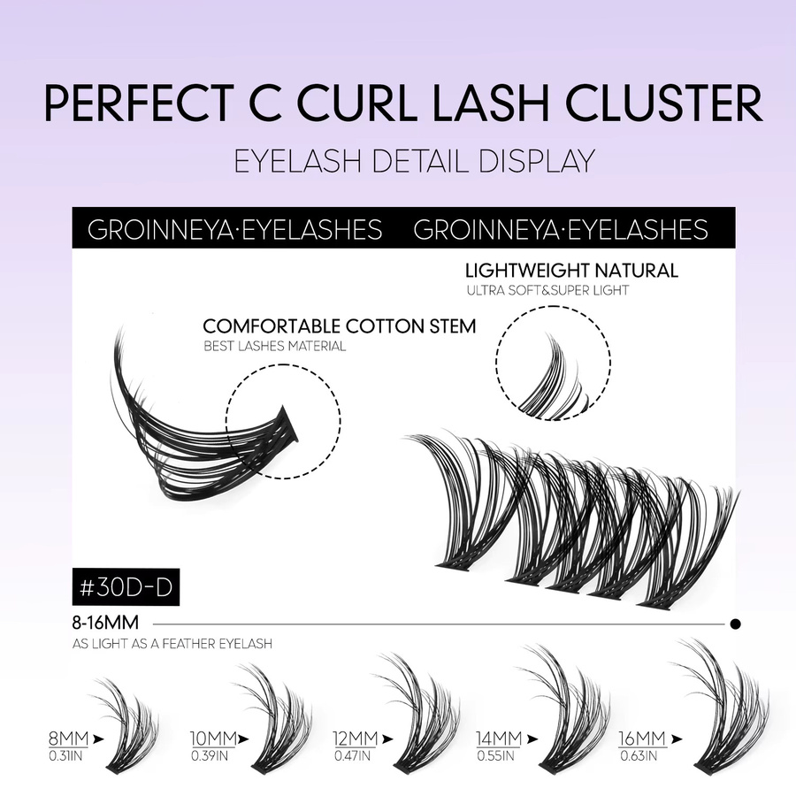 GROINNEYA Cluster-Wimpern, 8–16 mm, einzelne Wimpern, natürlich - Bild 5