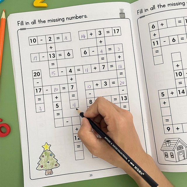 Mathe-Kreuzworträtsel Arbeitsbuch von BOHY für Kinder ab 6 Jahren: Addition und Subtraktion innerhalb von 20 als Criss Cross Challenges Spiel - Bild 1