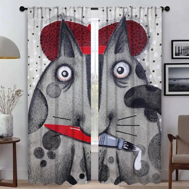 2er-Set Tierische Anti-Moskito-Vorhänge für Wohnzimmer und Halloween-Dekoration, Grau, B: 50 cm, H: 70 cm - Bild 1