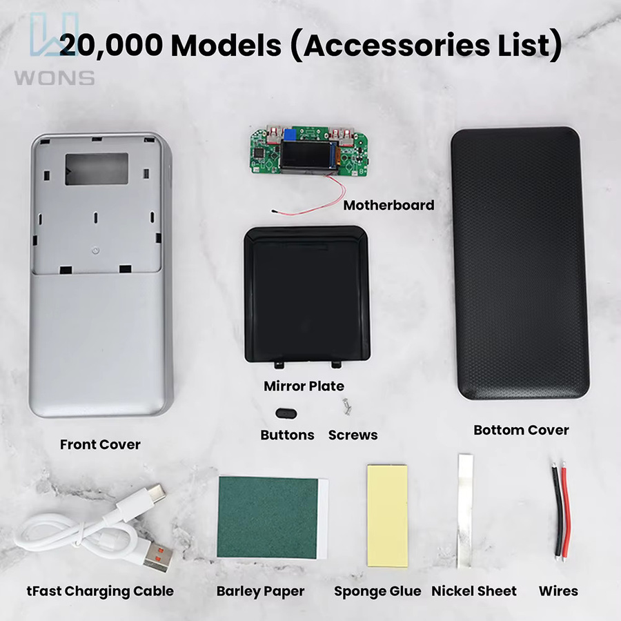 Aideepen 22,5W Schnellladungs-Powerbank DIY-Kit mit 0,96 Zoll TFT-Farbdisplay in Silber für Ternäre Lithium-Batterien, unterstützt PD/QC/SCP/VOOC - Bild 4