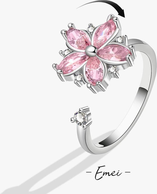 Robbie Ring 925 Silber, Kristall, Rosa Blume, Damen - Bild 1