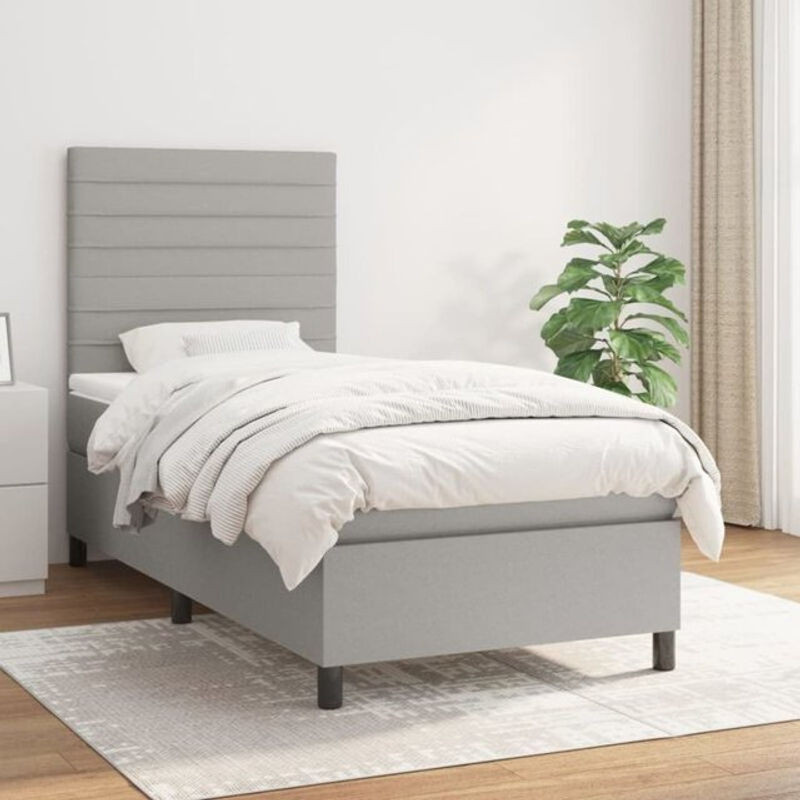 Vidaxl Boxspringbett mit Matratze in Grau und Weiß aus Stoff und Holzwerkstoff, B/T/H: 200 x 80 x 118 cm - Bild 1