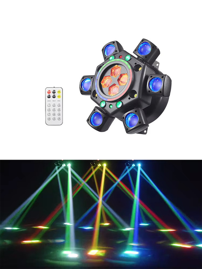 Ybeiyuan 150 W RGBW 4-in-1 LED Moving Head Bee Eye Effektlicht mit 6 Armen, DMX512 und Fernbedienung, Schwarz/Mehrfarbig - Bild 6