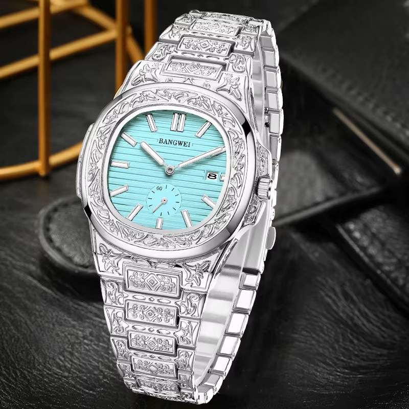 BANGWEI Armbanduhr Edelstahl, Quarz, Blau, Herren - Bild 2